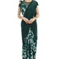 Mominos Fashion All Season Wear Bottle Green And White Thread Embroidered Ruffled Ready To Wear Saree