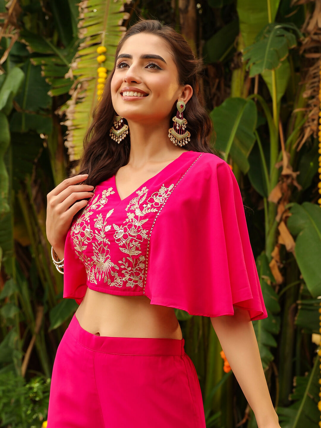 Janasya Pink Georgette Yoke Embroidery Co-Ords - Swadesiicart
