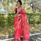 Vamsee Kali Patti Red Organza Saree - Swadesiicart