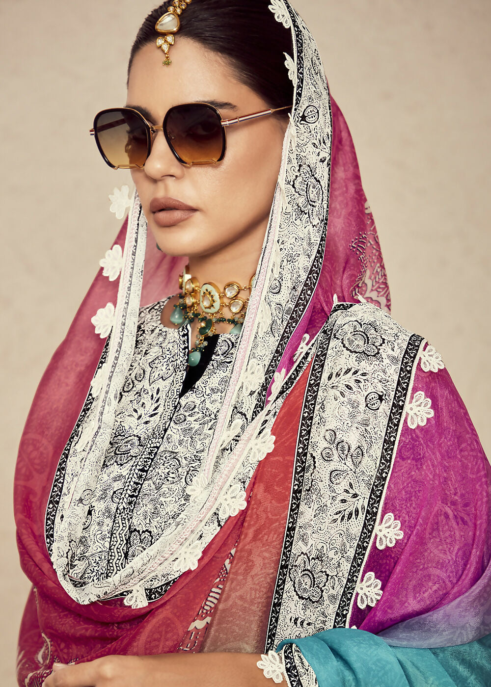 Off White Muslin Cotton Digital Print & Embroidered Salwar Suit - Emponline | Swadesiicart
