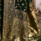 Joban Fashion Emerald Green Crepe Chiffon Pure Handloom Banarasi Silk Saree | Swadesiicart