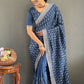 Vastranavya Sea Blue Chinnon Silk Embroidery Multi Sequence & Arco Cut Work Ready to Wear Saree | Swadesiicart