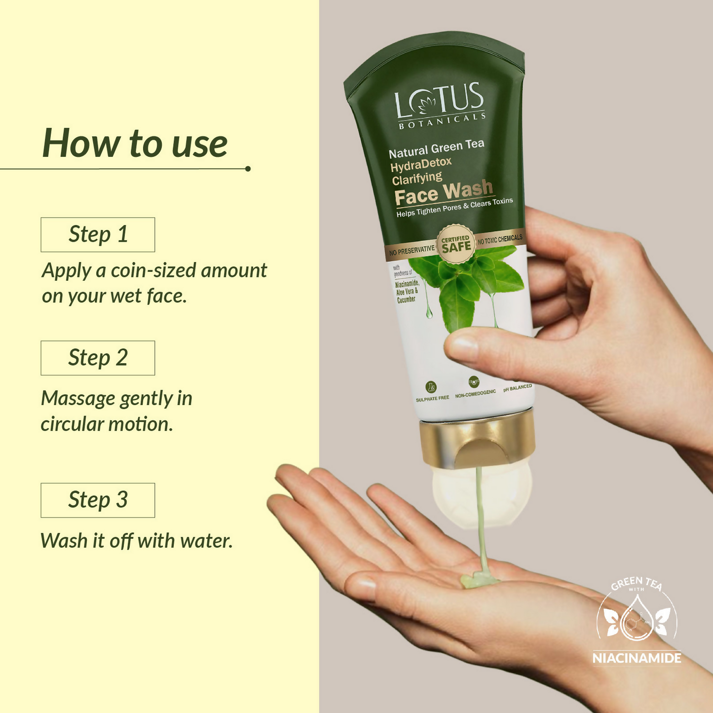 Lotus Botanicals Natural Green Tea Hydradetox Clarifying Face Wash - Swadesiicart