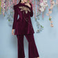 Joban Fashion Wine Velvet Hand Embellished Coord Set - Swadesiicart