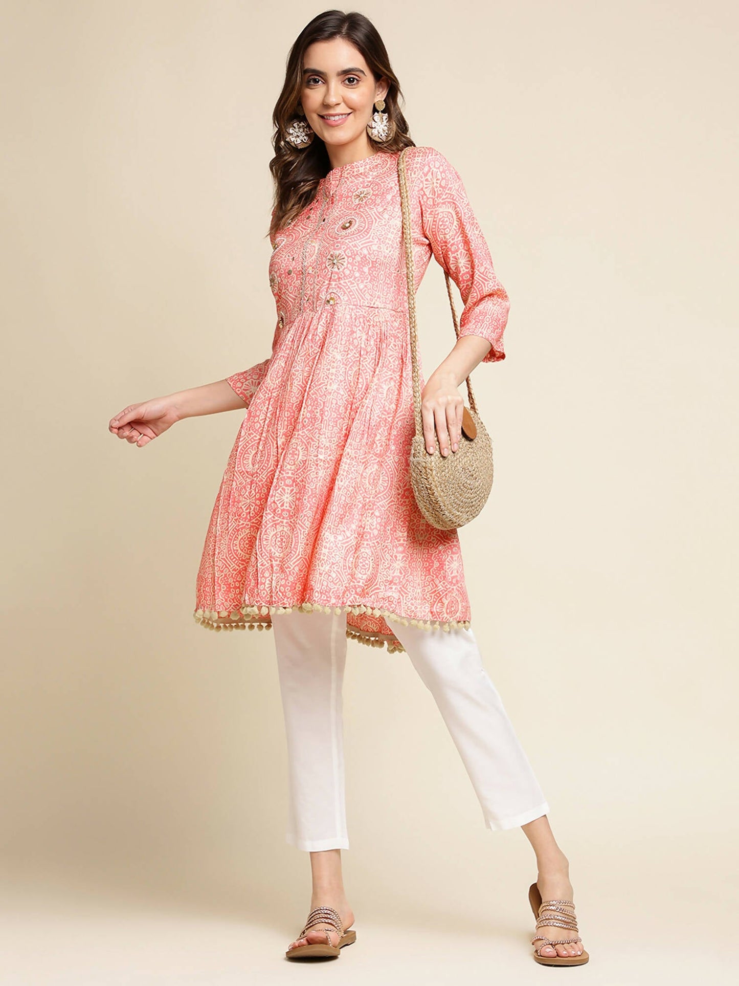Peach Chiffon Paisley Printed Top - Himanshi - Swadesiicart