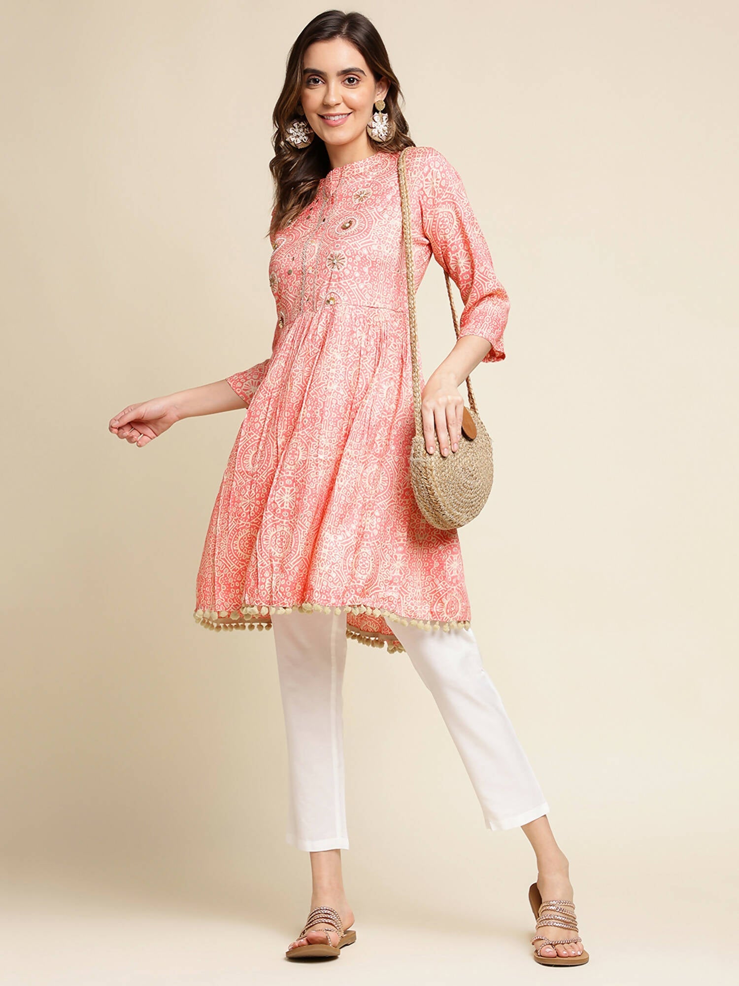 Peach Chiffon Paisley Printed Top - Himanshi - Swadesiicart