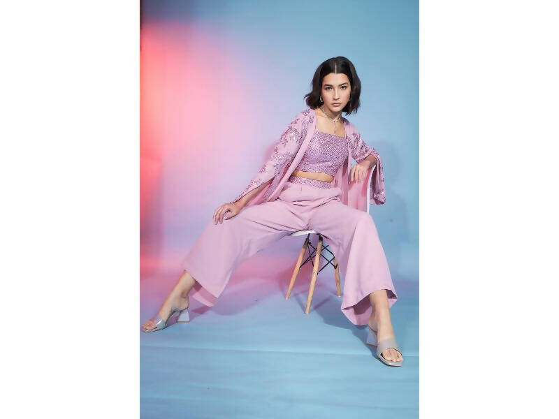 Pink Georgette Sequence With Thread Designer Co-Ord Set - Flory - Swadesiicart
