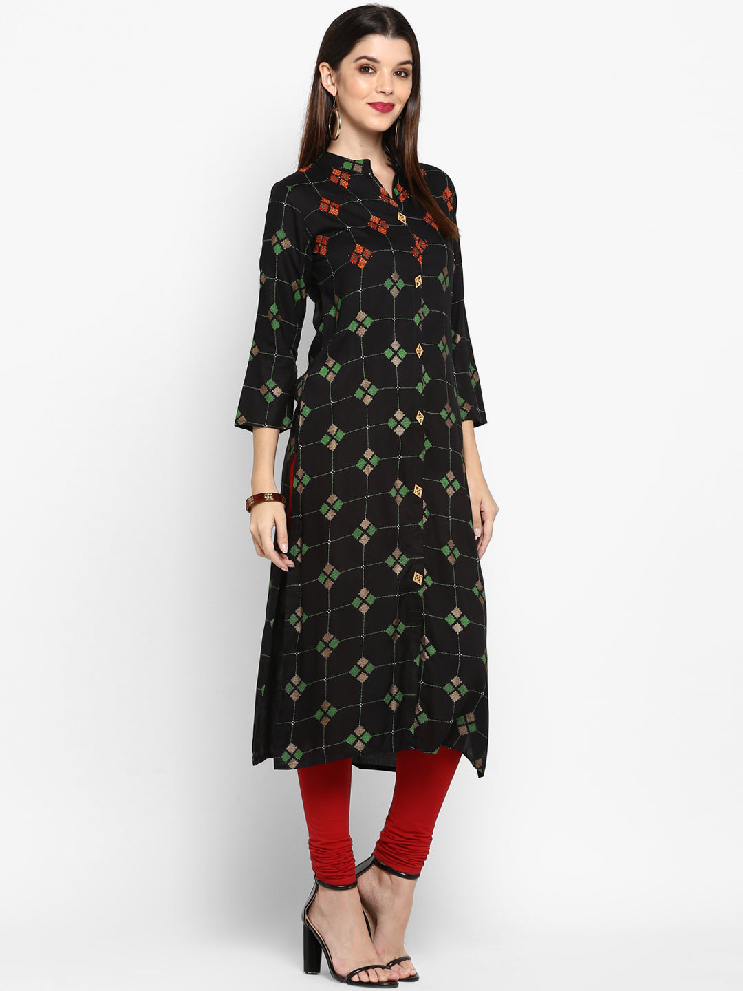 NOZ2TOZ Women Black Rayon Kurta (1Pc) - Swadesiicart