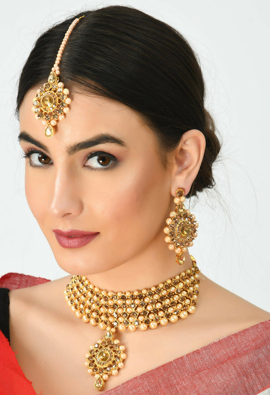 Mominos Fashion Johar Kamal Gold-Polished Brass Finish Kundan/Stone Choker For Women (Golden) | Swadesiicart