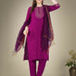 Jyoti Fashion Women's Purple Cotton Magic Slub Embroidery & Sequence work Kurta with Trouser & Dupatta | Swadesiicart