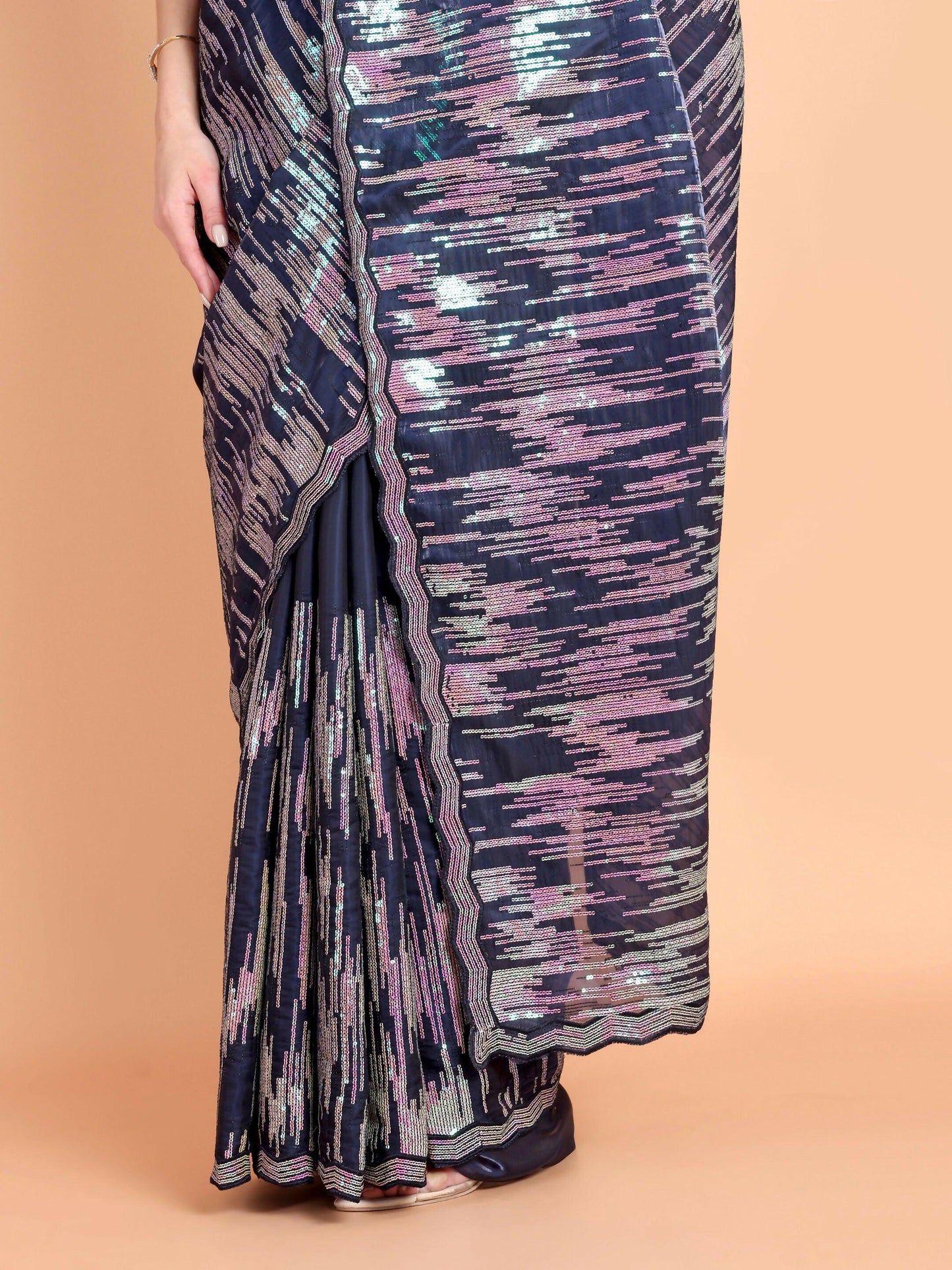 Vamsee Dhavani Navy Blue Georgette Saree - Swadesiicart
