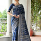 Vishnu Weaves Women's Blue Handloom Raw Silk Thread Weaving Saree with Blouse - Swadesiicart