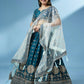 House of Panchhi Teal - Pure Georgette Embroidered Lehenga | Swadesiicart