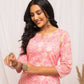 FIORRA Women's Floral Printed Peach Cotton Straight Kurta - Swadesiicart