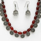 NVR Women's Red Silver-Plated Choke Oxidized Necklace with Jhumka Earrings - Swadesiicart