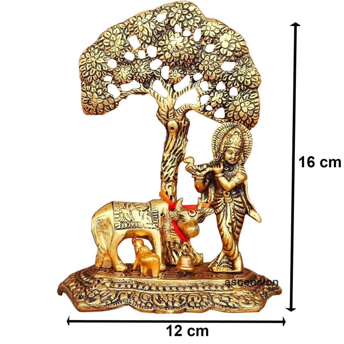 Ascension Designer Metal Cow Calf and Krishna Idol - Swadesiicart