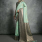 Vishnu Weaves Women's Sea-Green Tussar Silk Zari Woven Saree with Blouse - Swadesiicart