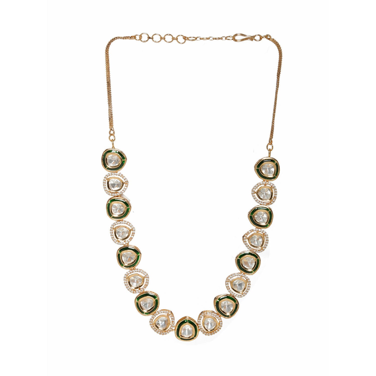 Kundan and Diamond Neckpiece with Meenakari (Gold) - Ruby Raang | Swadesiicart