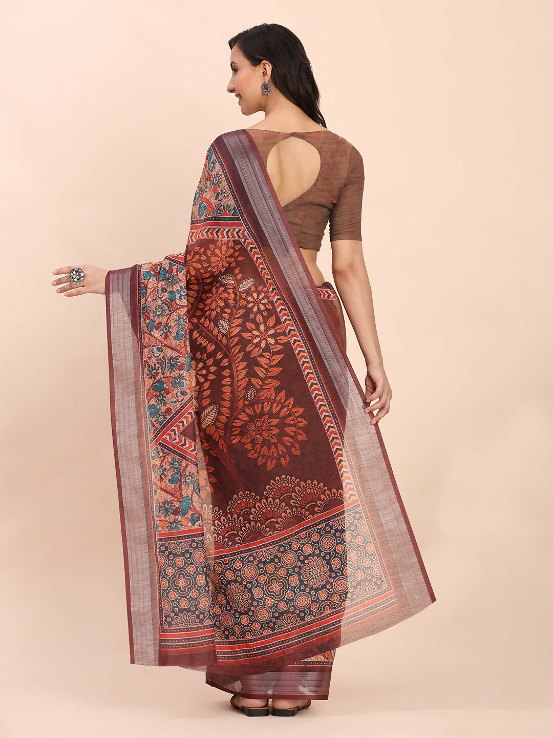 Shree Shyam Fashion Linen Cotton Brown Saree