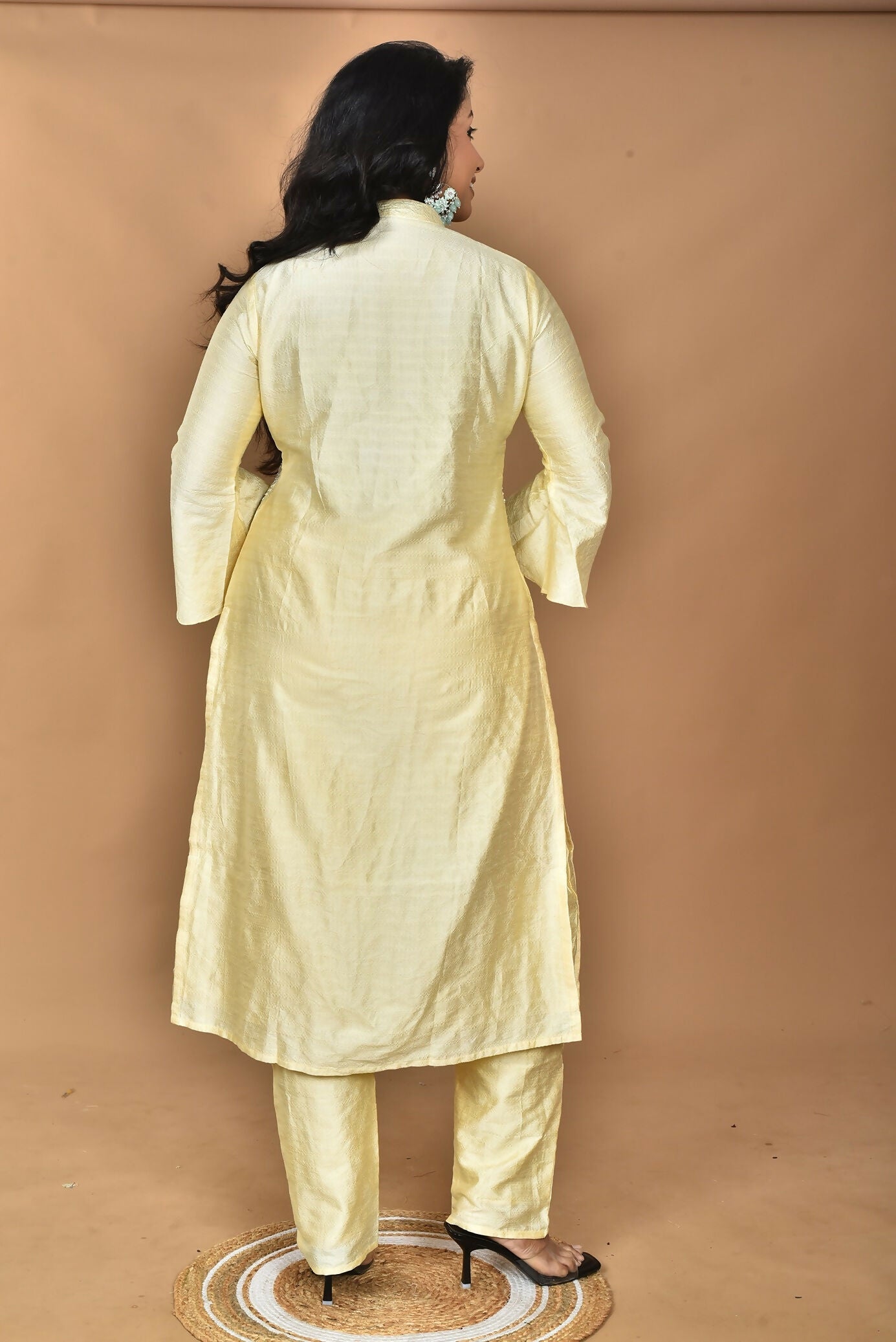 Morchari Women And Hand Embroidery Co-Ord Set-Lemon- Yellow - Swadesiicart