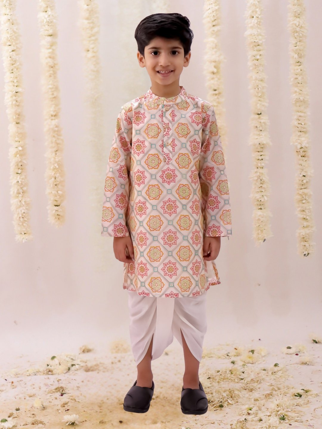 Lil Drama Mishti Off White Kurta Dhoti Set For Boys | Swadesiicart