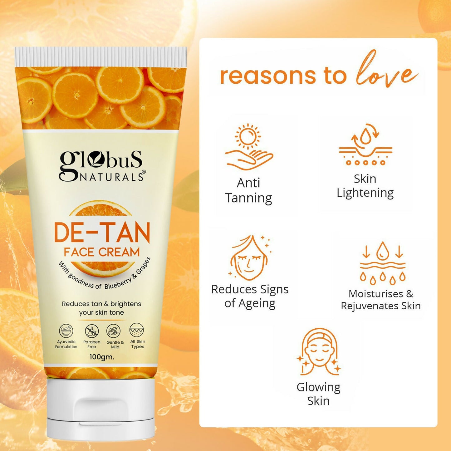 Globus Naturals De Tan Face Cream, Suitable For All Skin Types | Swadesiicart