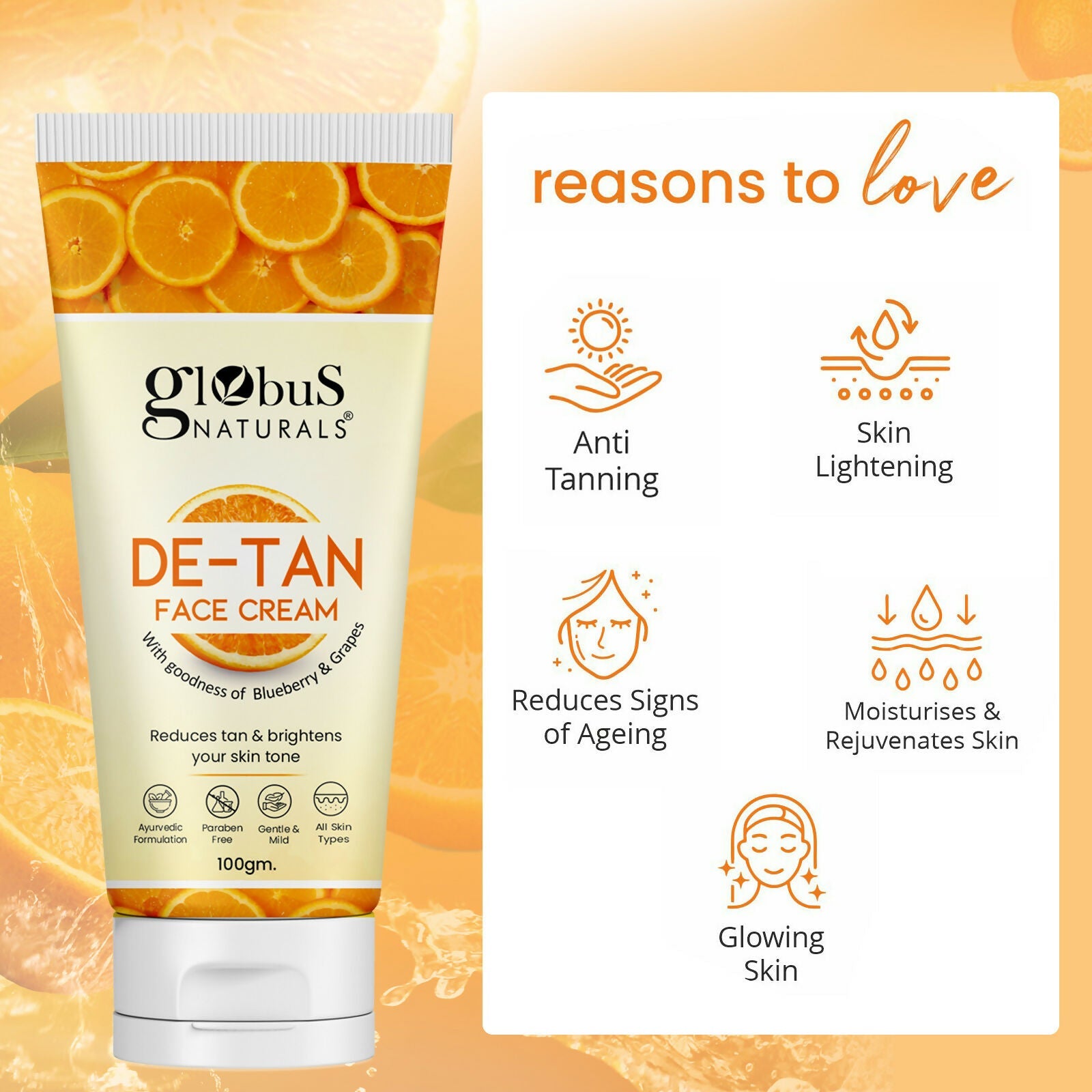 Globus Naturals De Tan Face Cream, Suitable For All Skin Types | Swadesiicart