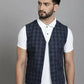 Even Apparels Checked Waistcoat With Welt Pockets - Navy Blue | Swadesiicart