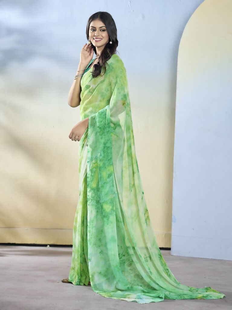 Sea Green Georgette Designer Printed Ready to Wear Saree - Samyana | Swadesiicart