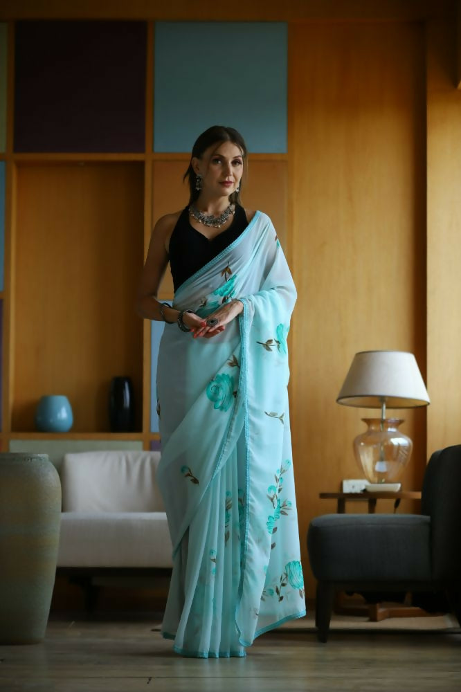 Vamsee Laxmi Blue Georgette Saree - Swadesiicart