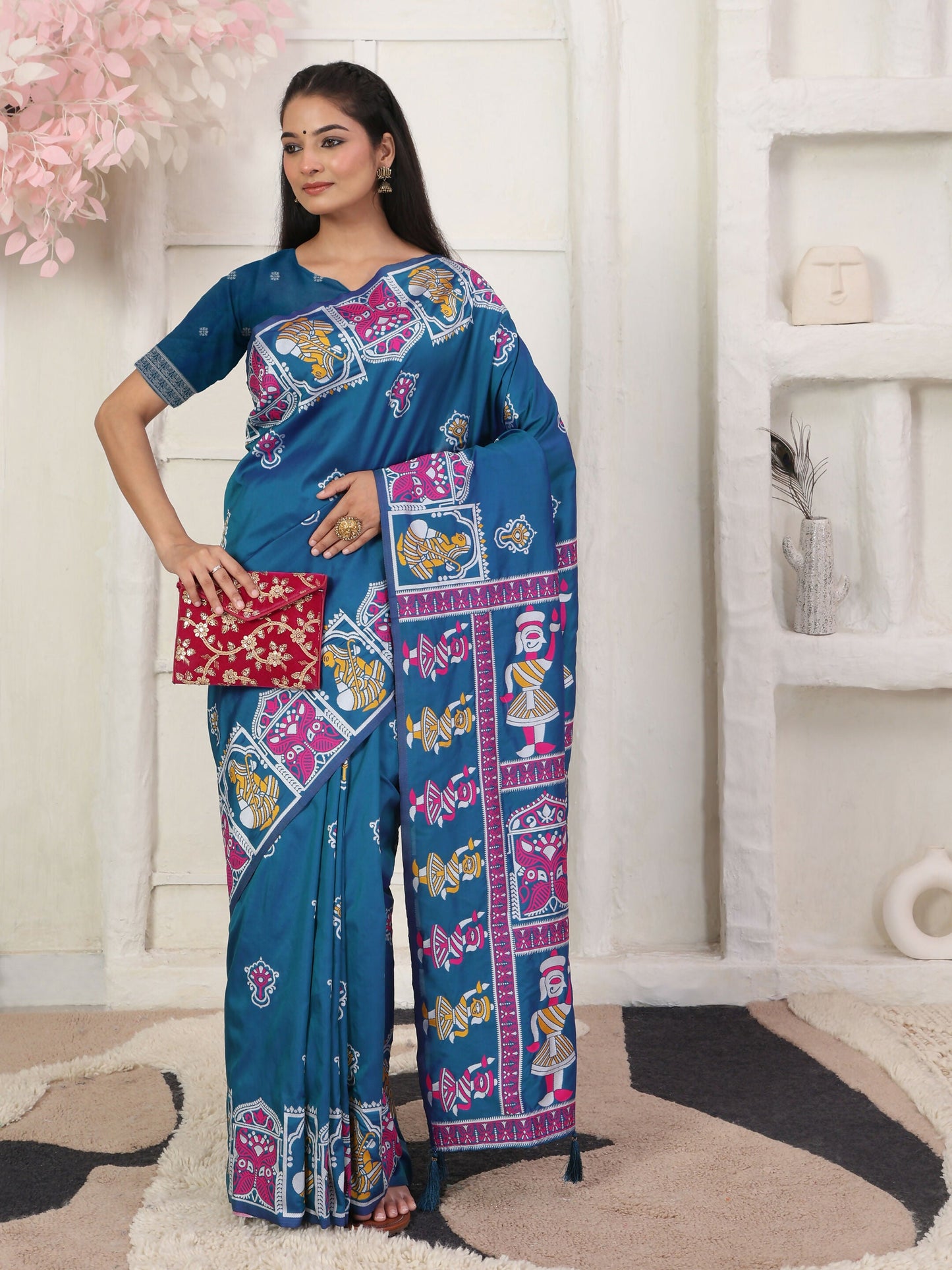 Shree Shyam Fashion Silk Blend Teal Blue Saree