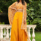 Janasya Mustard Georgette Floral Top Bottom Cape | Swadesiicart