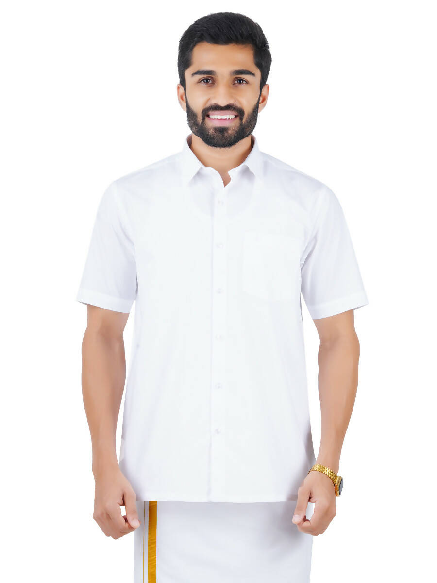Ramraj Cotton Mens Half Sleeve Royal Cotton White Shirt | Swadesiicart