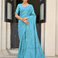 Vishnu Weaves Women's Firozi Handloom Raw Silk Saree with Blouse - Swadesiicart