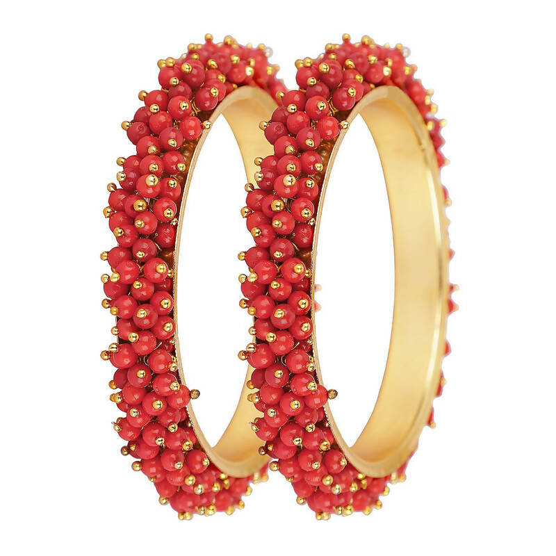 Mominos Fashion Joharkamal Gold-Polished Red Beads Work Bangles - Swadesiicart