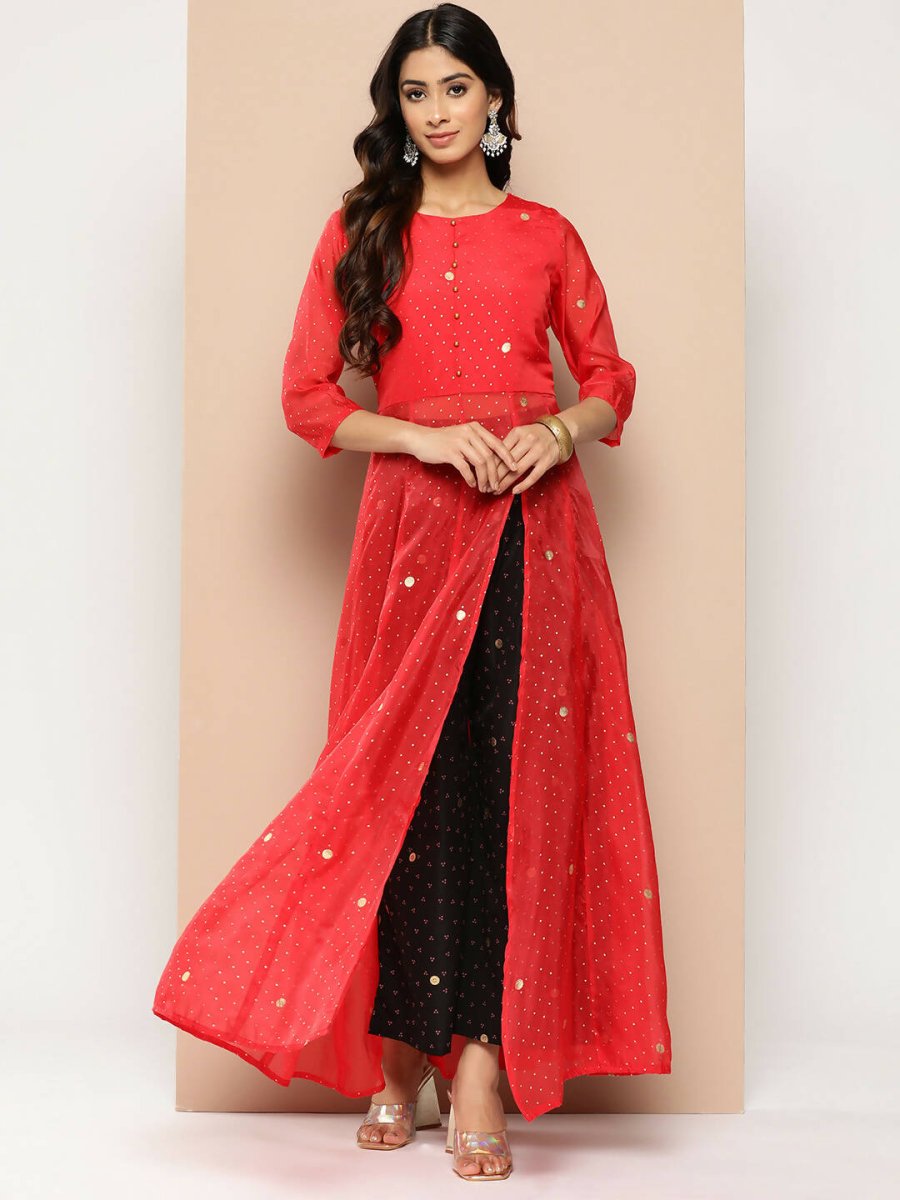 Ahalyaa Womens Kurta Set - Red | Swadesiicart
