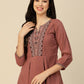 Brown Chinon Floral Embroidered Top - Zeny
