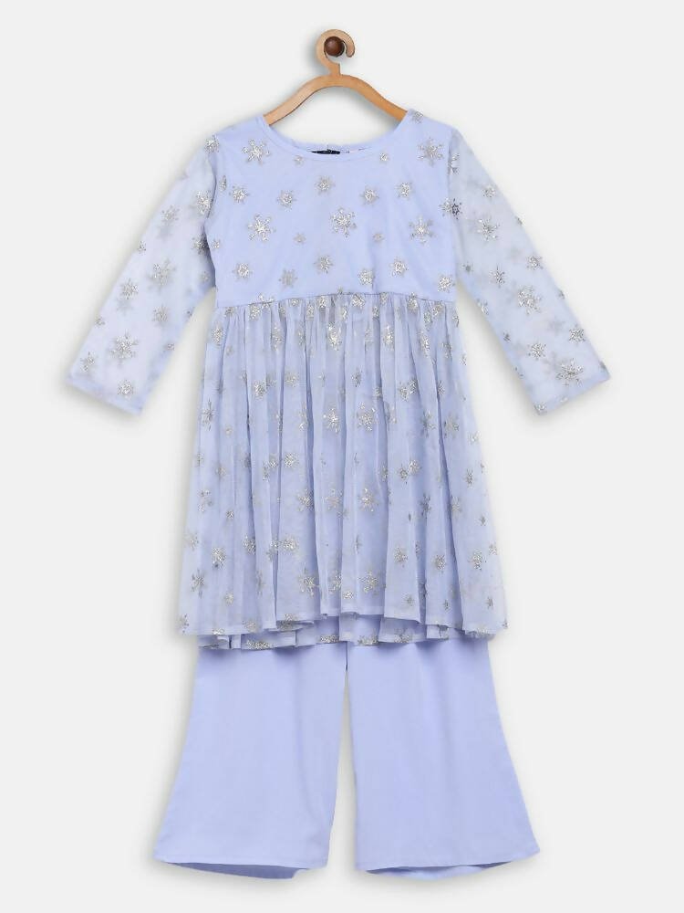 Ahalyaa Blue Net Kids Kurta Palazzo Sets For Girls | Swadesiicart