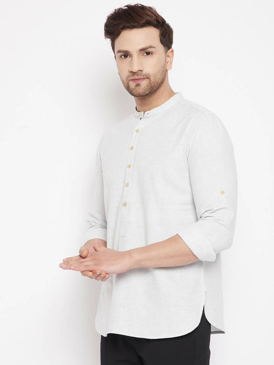 Even Apparels Cream Acrylic Short Men's Kurta With Band Collar | Swadesiicart
