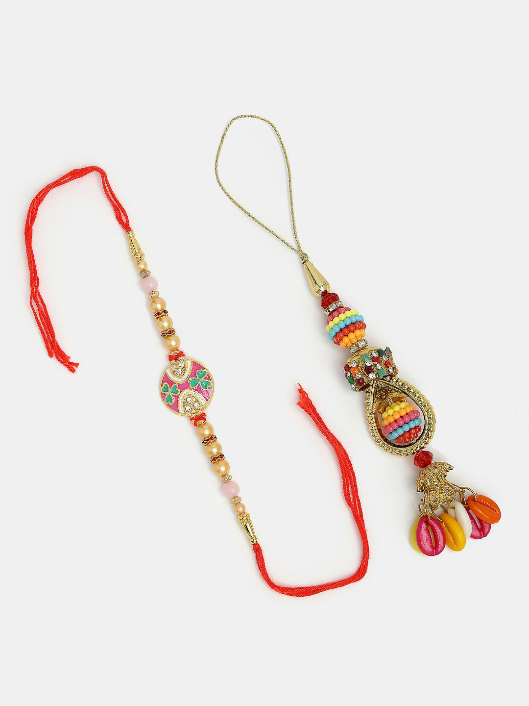 NVR Women & Men Set of 2 Multicolor Artificial beads Bhaiya Bhabhi Rakhi With Roli Chawal & Chocolate | Swadesiicart