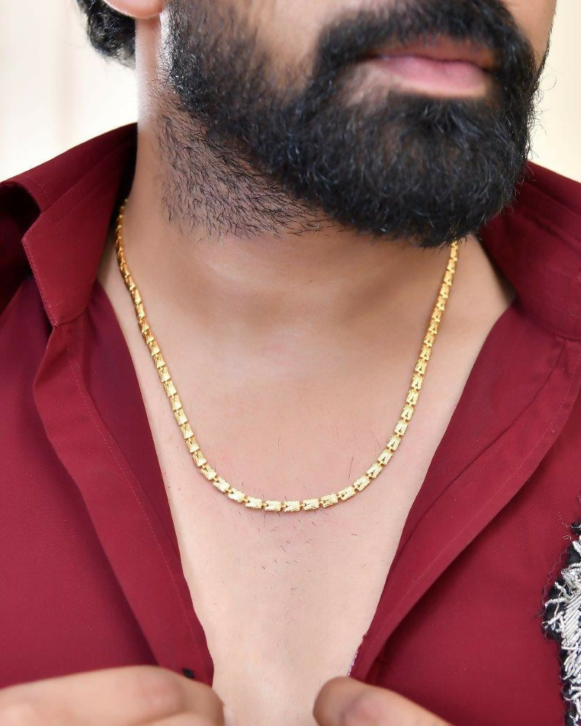 VOJ Gold-Polished Self Design Biscuit Chain For Men | Swadesiicart