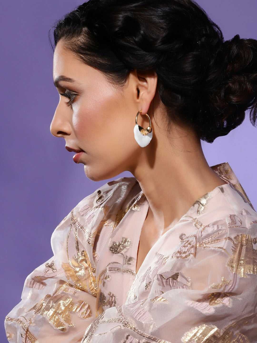White Mother of Pearls Stone Earrings- Ruby Raang | Swadesiicart