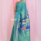 Very Much Indian Handloom Pure Cotton Paithani -Turquoise Blue | Swadesiicart