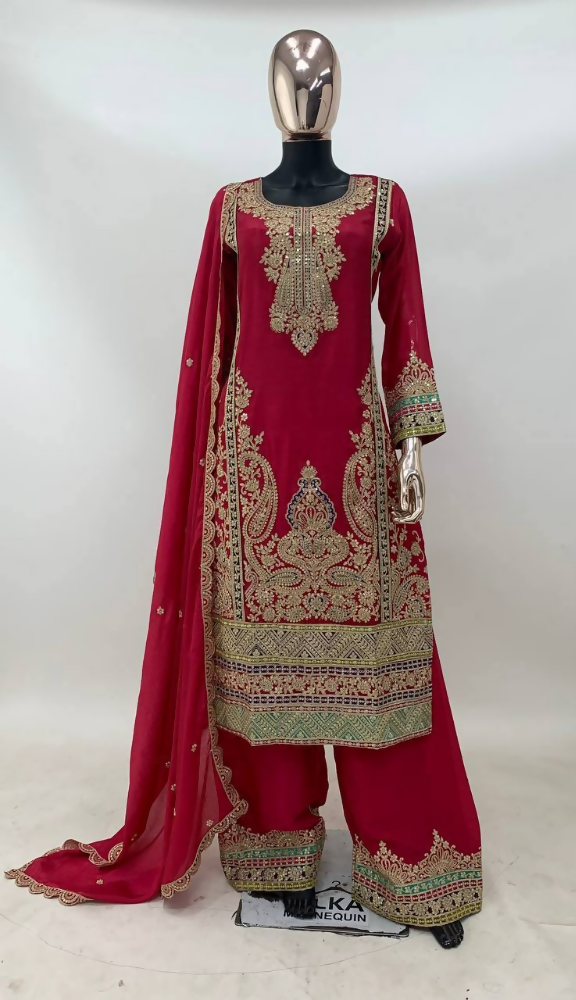 Lorenvalley Fashion Pink Chinon Embroidery With Sequince Work Salwar Kameez Stitched | Swadesiicart