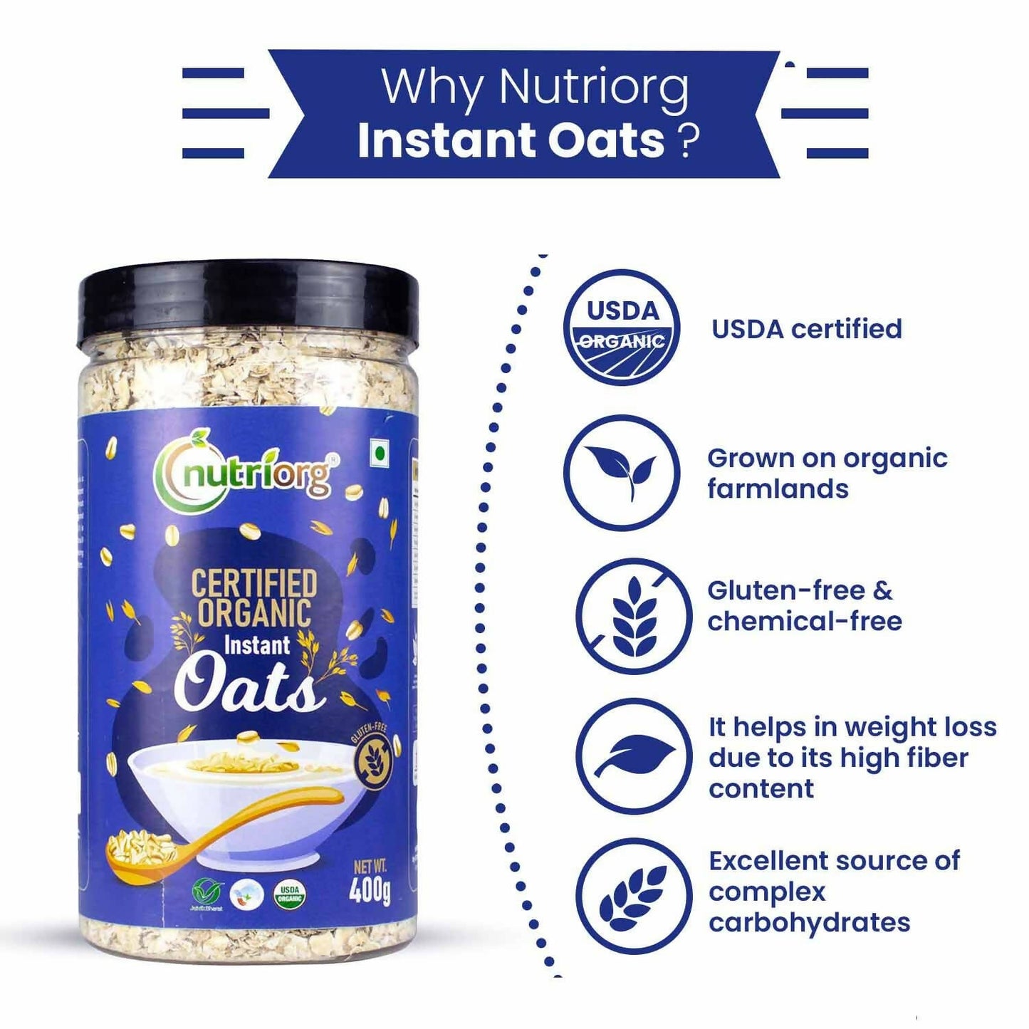 Nutriorg Certified Organic Instant Oats - Swadesiicart