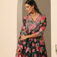 Pomcha Jaipur Black Gul Gulab Anarkali Set | Swadesiicart