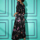 Black Crepe Floral Printed Top with Matching Skirt - Shivani