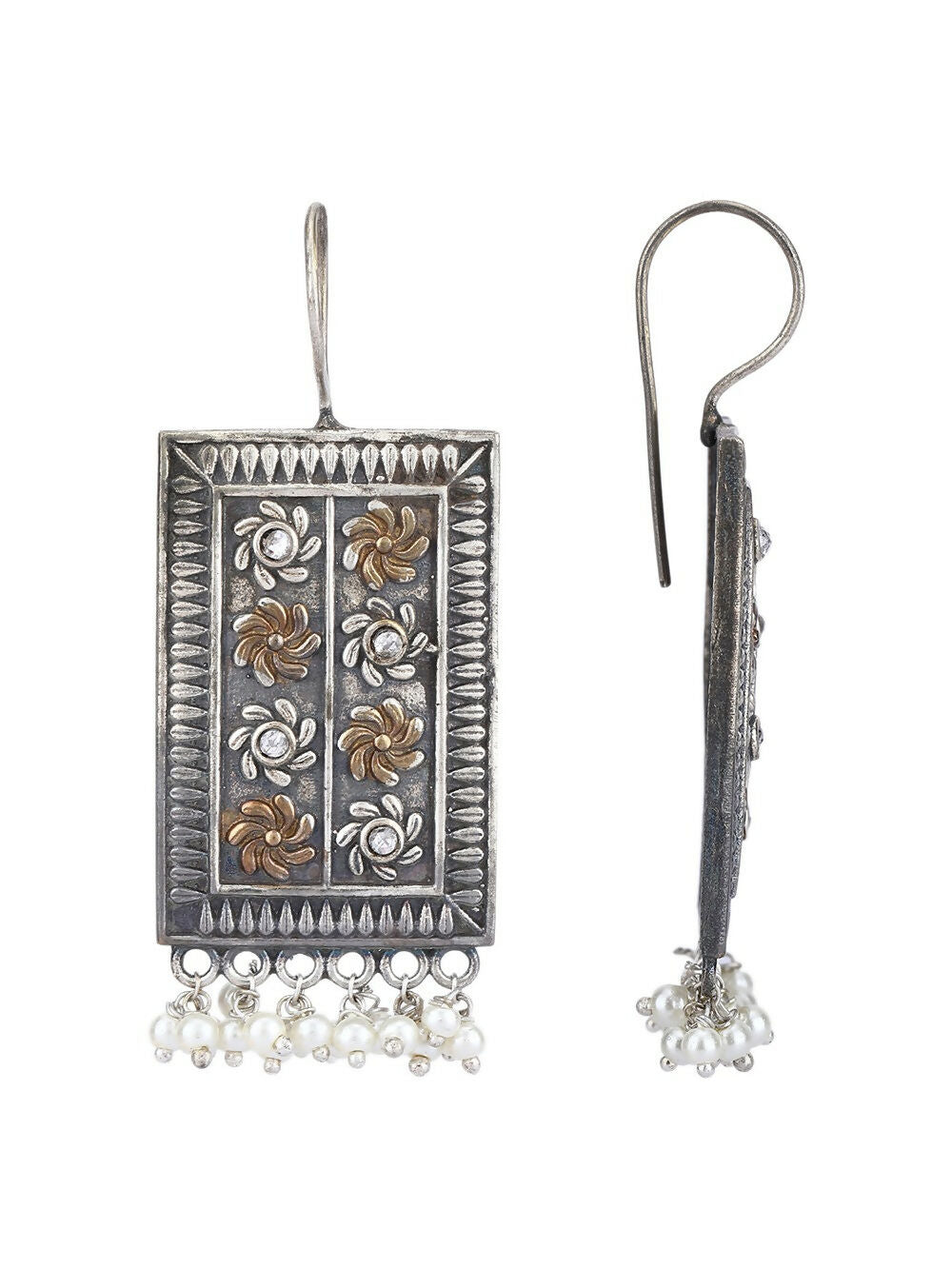 Joban Fashion Women White Beads Pattern Dual Tone Brass Earrings | Swadesiicart