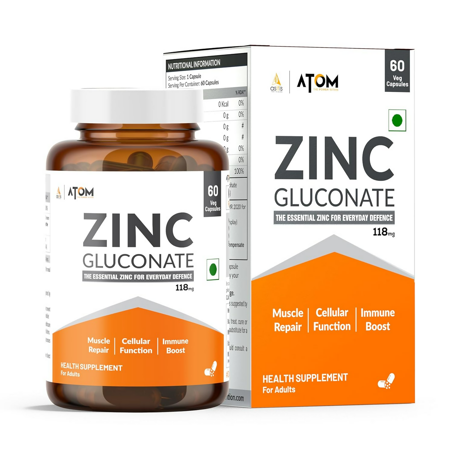 As-It-Is Nutrition Atom Zinc Gluconate Veg Capsules | Swadesiicart