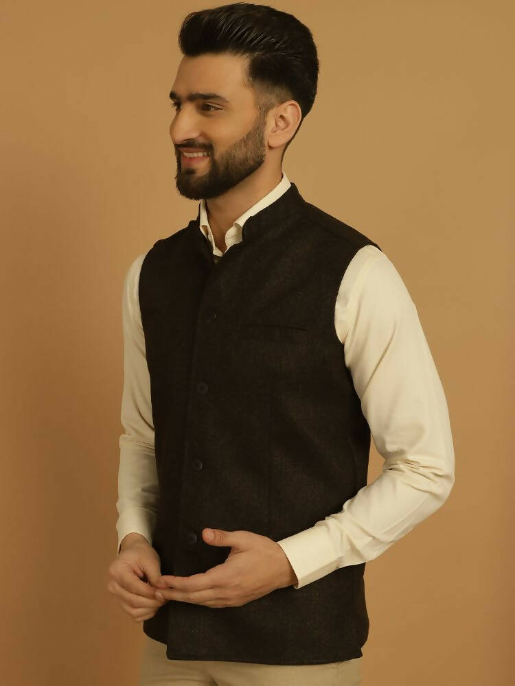 Even Apparels Pure Wool Nehru Jacket - Brown | Swadesiicart